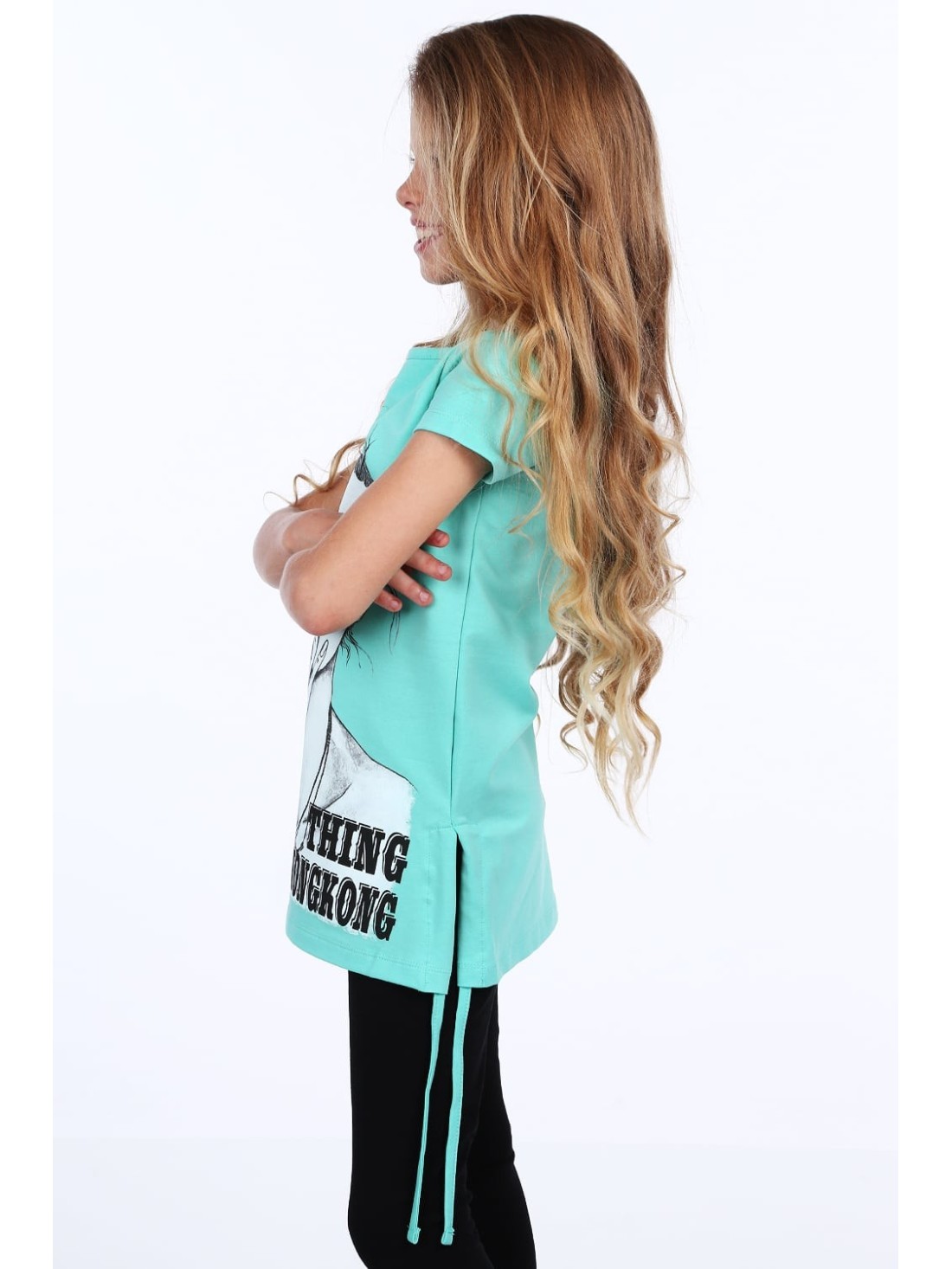 Mädchenbluse mit Aufdruck, dunkles Mint NDZ8156 – Online-Shop – Boutique